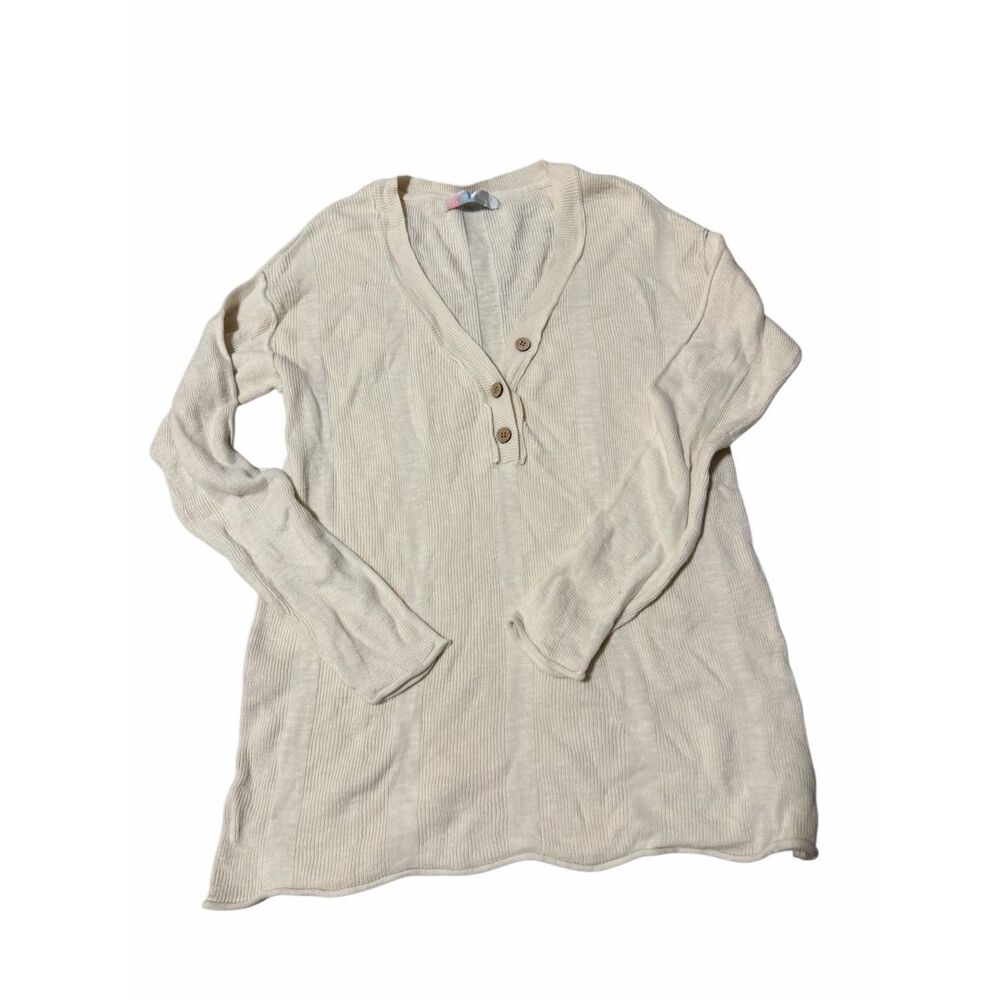 Free People Beach Ivory Ribbed Button Front Henley Small